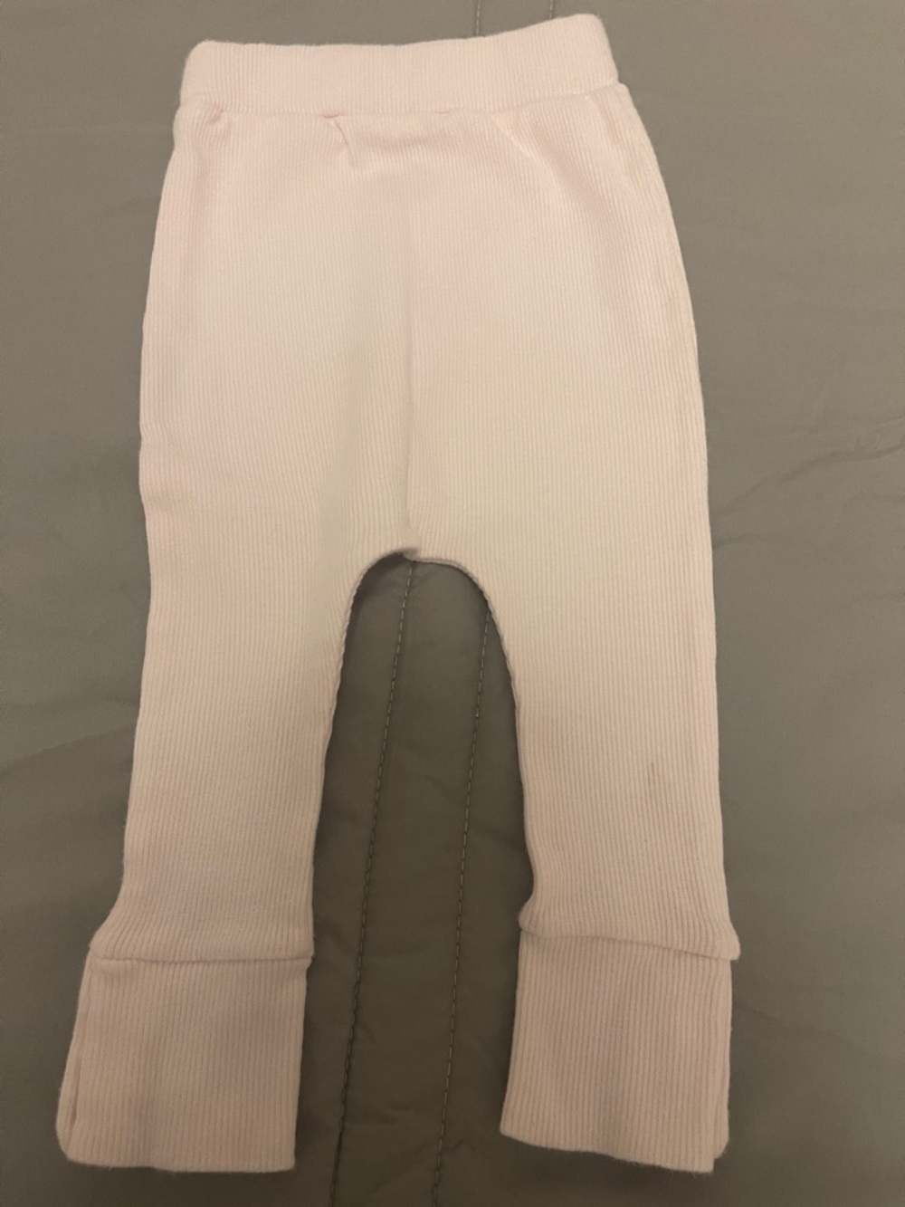 Kids Ribbed Light Pink Leggings with Fold-Over Cuffs